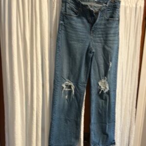 Old Navy Blue Straight Leg Jeans with Distressed Details